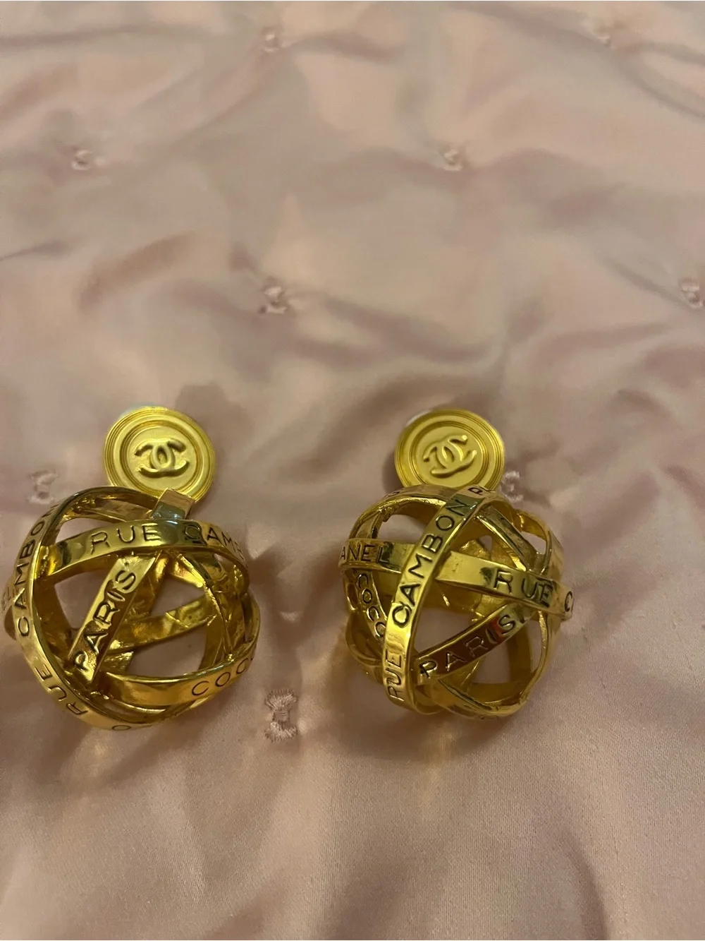 Chanel 24K Plated Rue Cambon Orb Clip Earrings